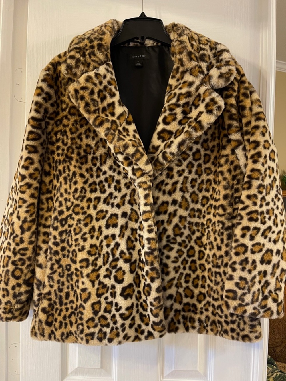 Halogen Leopard Faux Fur Teddy Jacket - Tan and Black